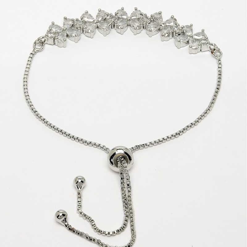 Silver Brass American Diamond Studded Rhodium-Plated Wraparound Bracelet